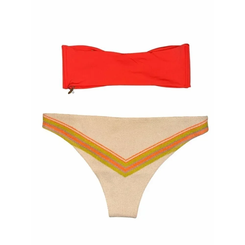 Free People Bottom/Swim Toast Top Bikini Set Swimwear(Size Large Top/XL Buttom)
